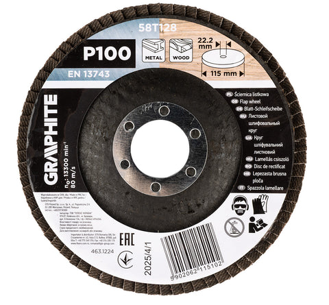 Csiszolókorong lamellás 115x22,2mm, P100 fém, fa, min.rendelés: 3db