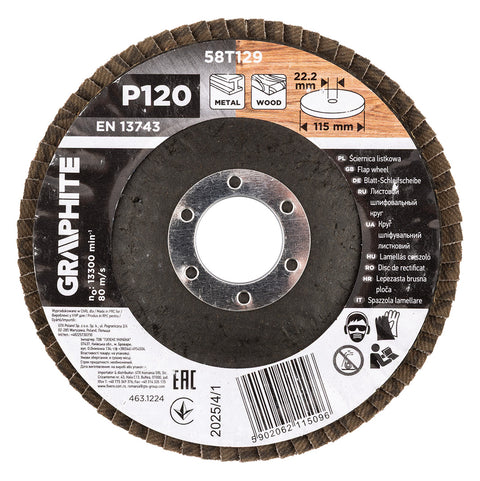 Csiszolókorong lamellás 115x22,2mm, P120 fém, fa, min.rendelés: 3db