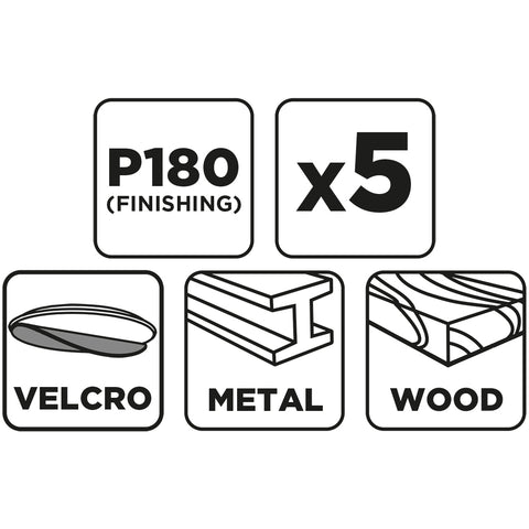 Csiszolókorong tépőzáras 125mm, P180, 5db, min.rendelés: 3db