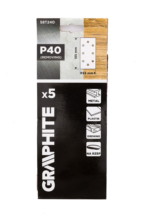 Csiszolópapír tépőzáras 93x185mm, P40, 8 lyukas, 5db