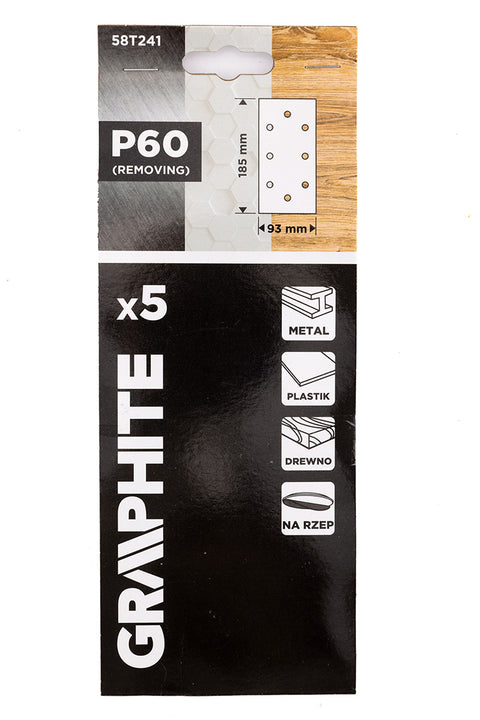 Csiszolópapír tépőzáras 93x185mm, P60, 8 lyukas, 5db