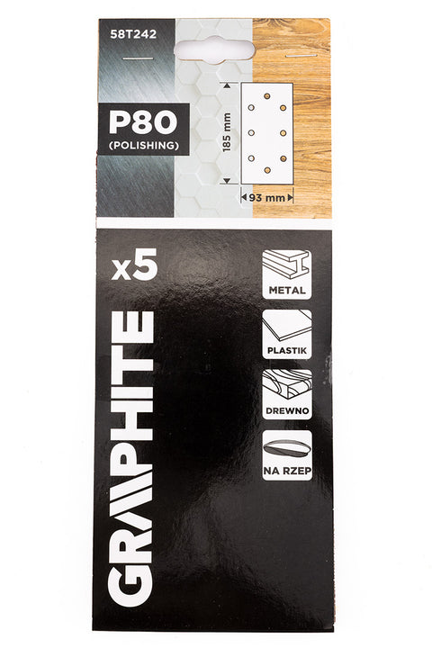 Csiszolópapír tépőzáras 93x185mm, P80, 8 lyukas, 5db