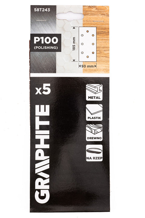 Csiszolópapír tépőzáras 93x185mm, P100, 8 lyukas, 5db