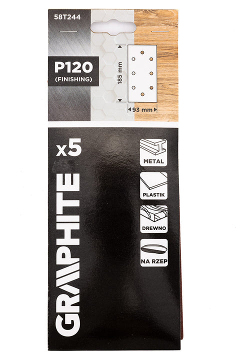 Csiszolópapír tépőzáras 93x185mm, P120, 8 lyukas, 5db