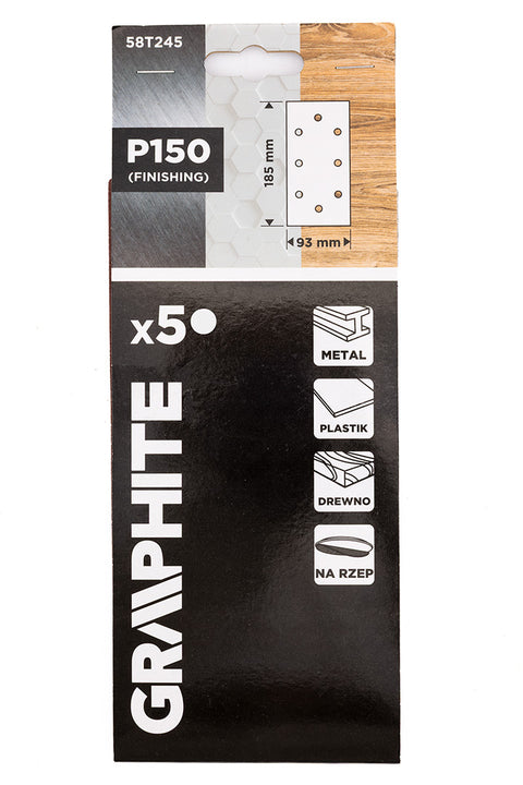 Csiszolópapír tépőzáras 93x185mm, P150, 8 lyukas, 5db