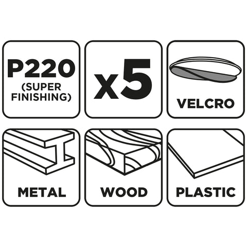 Csiszolópapír tépőzáras 93x185mm, P220, 8 lyukas, 5db