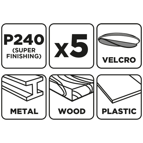 Csiszolópapír tépőzáras 93x185mm, P240, 8 lyukas, 5db