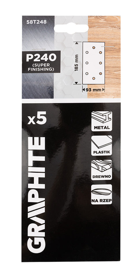 Csiszolópapír tépőzáras 93x185mm, P240, 8 lyukas, 5db