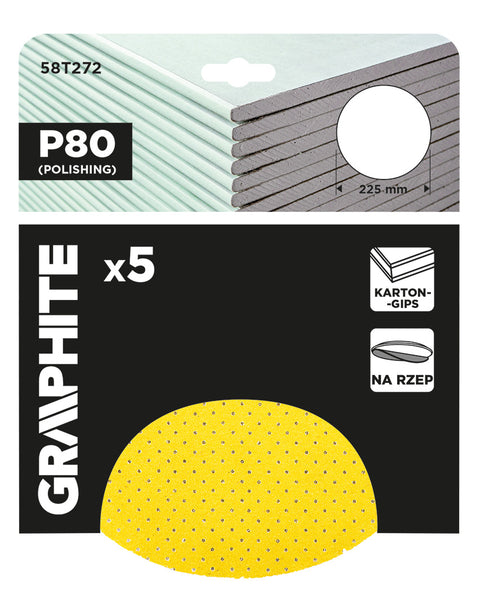 Csiszolókorong perforált, tépőzáras 225mm, P80, 5db