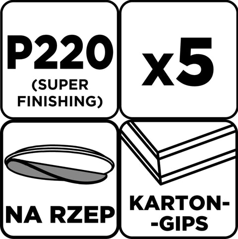 Csiszolókorong perforált, tépőzáras 225mm, P220, 5db