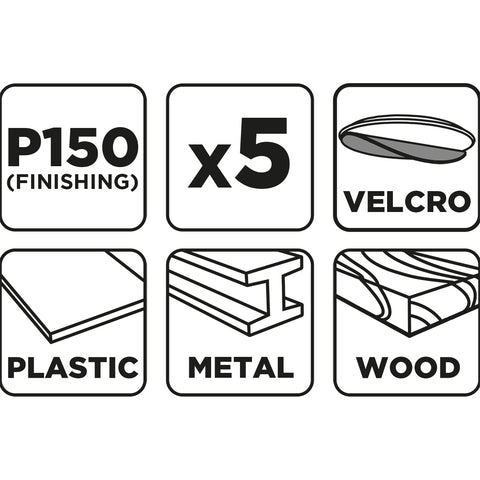 Csiszolókorong tépőzáras 150mm, P150, 8 lyukas, 5db