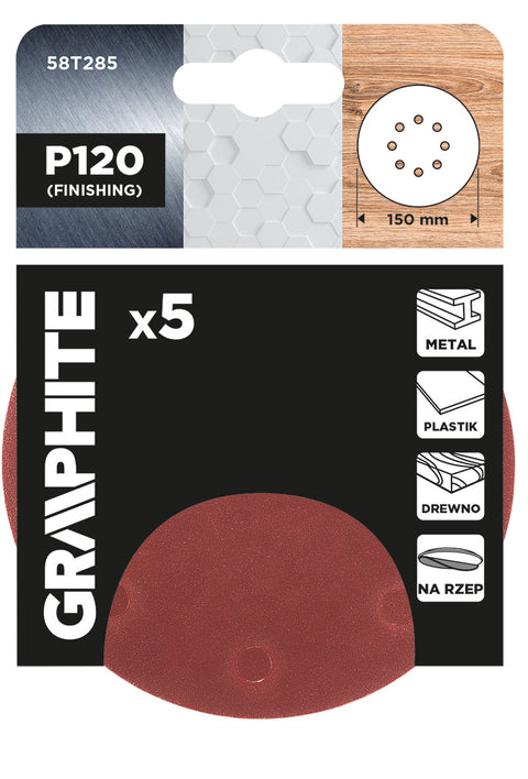 Csiszolókorong tépőzáras, 150mm, P120, 8 lyukkal, 5db, min. rendelés: 3cs