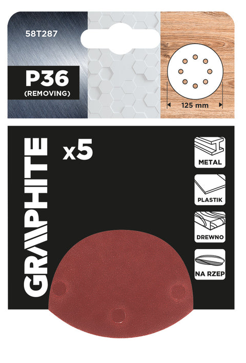 Csiszolókorong tépőzáras, 125mm, P36, 8 lyukkal, 5db, min. rendelés: 3cs