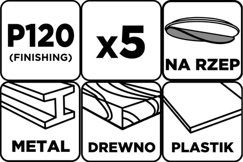 Csiszolókorong tépőzáras, 125mm, P120, 8 lyukkal, 5db, min. rendelés: 3cs