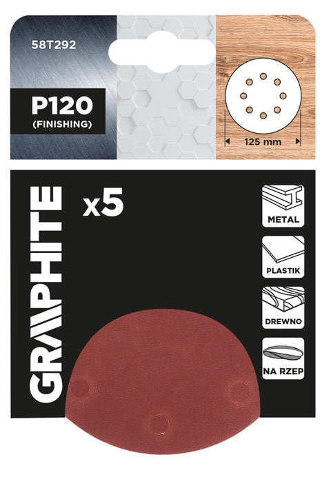 Csiszolókorong tépőzáras, 125mm, P120, 8 lyukkal, 5db, min. rendelés: 3cs