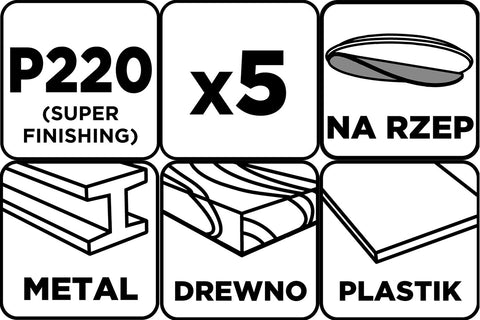Csiszolókorong tépőzáras, 125mm, P220, 8 lyukkal, 5db, min. rendelés: 3cs