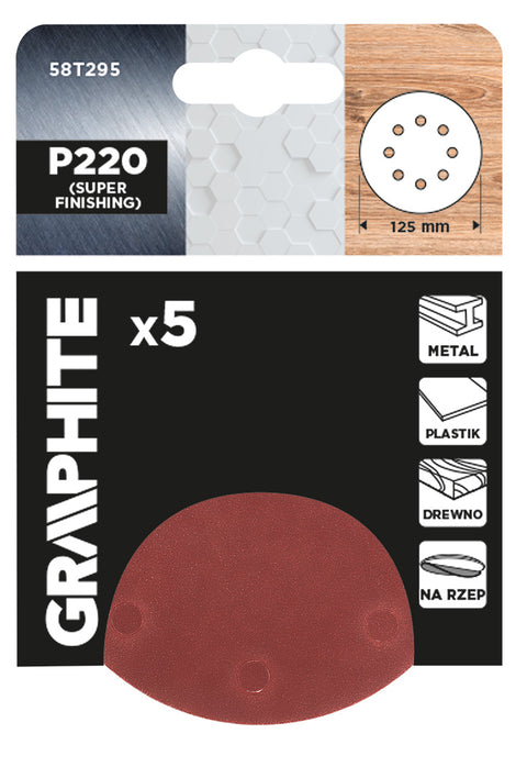 Csiszolókorong tépőzáras, 125mm, P220, 8 lyukkal, 5db, min. rendelés: 3cs