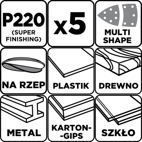 Csiszolópapír tépőzáras delta 102x152mm, P220, 11 lyukas, 5db, min. rendelés: 3cs