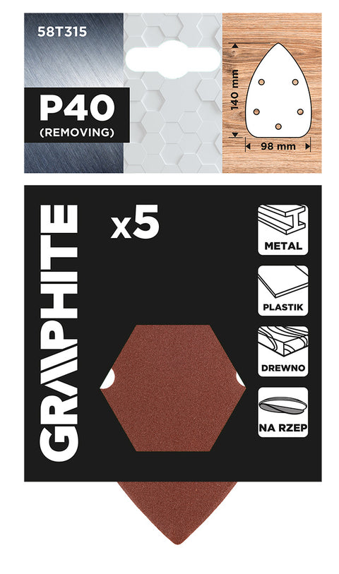 Csiszolópapír tépőzáras deltacsiszolóhoz 98x140mm, P40, 5 lyukas, 5db, min.rendelés: 3db