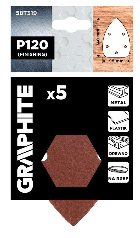 Csiszolópapír tépőzáras deltacsiszolóhoz 98x140mm, P120, 5 lyukas, 5db, min.rendelés: 3db