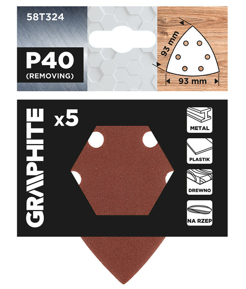 Csiszolópapír tépőzáras deltacsiszolóhoz 93x93mm, P40, 6 lyukas, 5db, min.rendelés: 3db