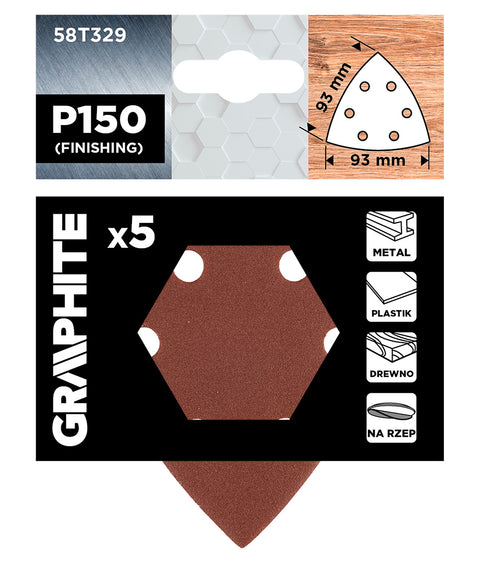 Csiszolópapír tépőzáras deltacsiszolóhoz 93x93mm, P150, 6 lyukas, 5db, min.rendelés: 3db