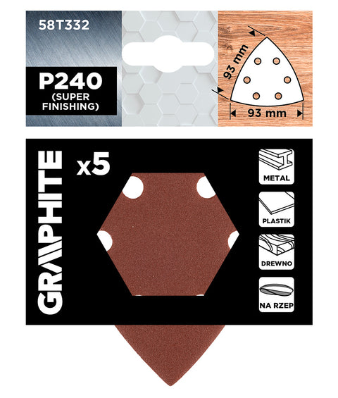 Csiszolópapír tépőzáras deltacsiszolóhoz 93x93mm, P240, 6 lyukas, 5db, min.rendelés: 3db