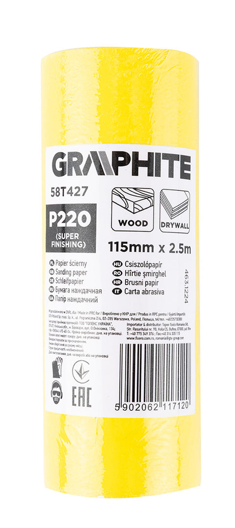 Csiszolópapír tekercs 2,5mx115mm, P220, min.rendelés: 3db