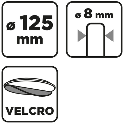 Polírozó tárcsa szett, M14/125mm-es tépőzáras tárcsa, M14/8mm-es befogócsap, 125/25mm-es polírozó szivacs