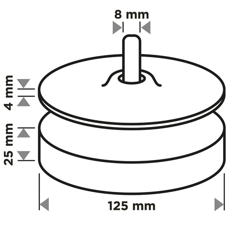 Polírozó tárcsa szett, M14/125mm-es tépőzáras tárcsa, M14/8mm-es befogócsap, 125/25mm-es polírozó szivacs
