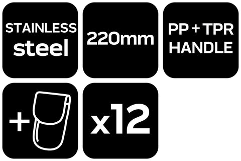 Univerzális kés tokkal, 22cm, 3CR13 penge, 2komponensű nyél, rendelési egység: 12db