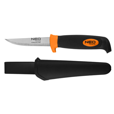NEO TOOLS 63-175 Univerzális kés, rozsdamentes penge, 2k nyél, műanyag tok