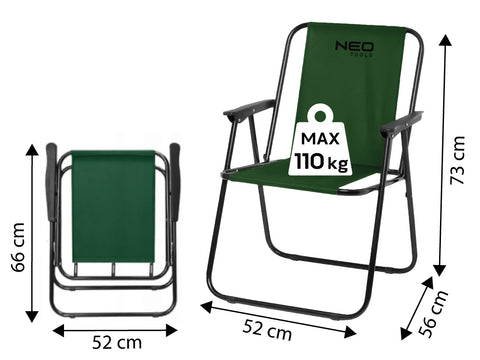 Kempingszék, összecsukható, szinterezett acélváz, 600D poliészter, 110kg terhelhetőség