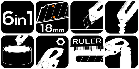 Multifunkciós kés 18mm-es törhető penge, 6az1-ben