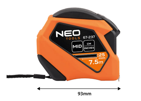 Mérőszalag 7,5m / 25 mm, mágneses, autostop, skála mm/inch