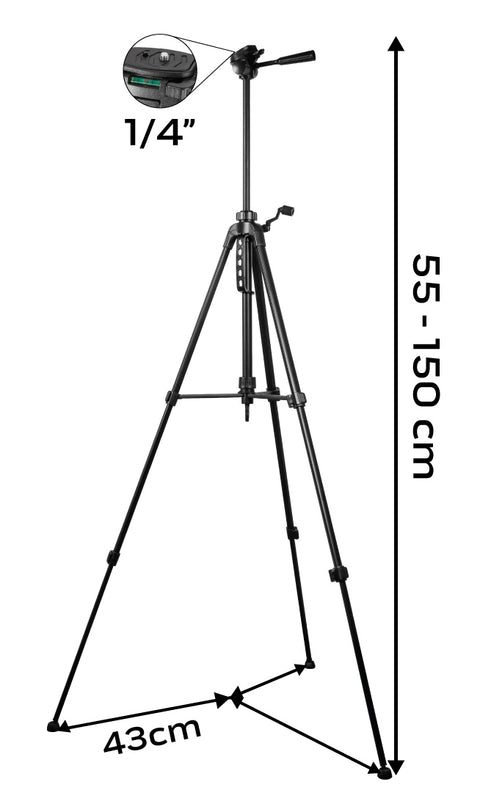 Háromlábú állvány lézeres készülékekhez, teleszkópos, max. magasság 150cm, 1/4"-os csatlakozómenet
