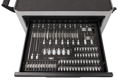 Műhelykocsi 6 fiókos, 259db szerszámmal, 665x455x890mm, szerszámkocsi
