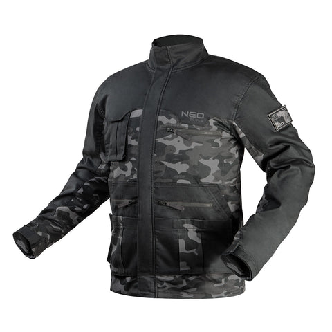 NEO TOOLS 81-212-L Munkadzseki, terepmintás, Camo URBAN, 60% pamut, 37% poliészter, 3% elasztán, több méretben