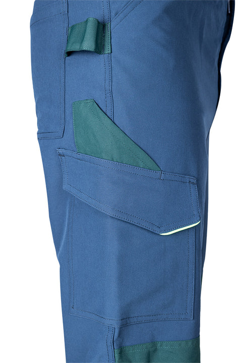 Munkásnadrág, Mix&Match, 4 irányú sztreccs, 230g/m2, kék-zöld, több méretben