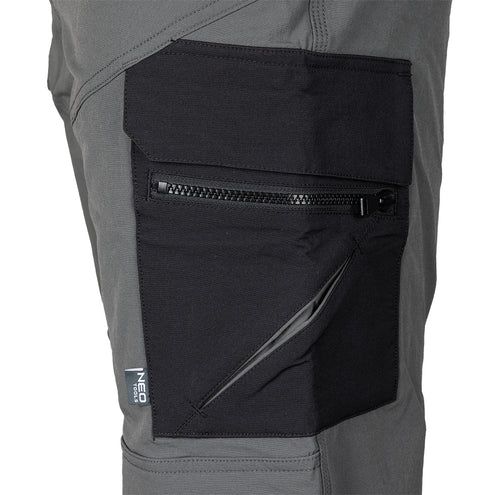 Munkásnadrág, Mix&Match, 4 irányú sztreccs, 230g/m2, külső csavarzsebekkel, cordura megerősítésekkel, szürke-fekete, több méretben