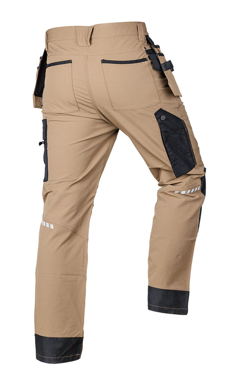 Munkásnadrág, Mix&Match, 4 irányú sztreccs, 230g/m2, külső csavarzsebekkel, cordura megerősítésekkel, bézs-fekete, több méretben