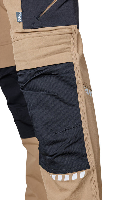 Munkásnadrág, Mix&Match, 4 irányú sztreccs, 230g/m2, külső csavarzsebekkel, cordura megerősítésekkel, bézs-fekete, több méretben