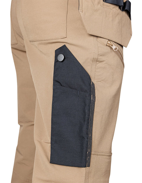 Munkásnadrág, Mix&Match, 4 irányú sztreccs, 230g/m2, külső csavarzsebekkel, cordura megerősítésekkel, bézs-fekete, több méretben