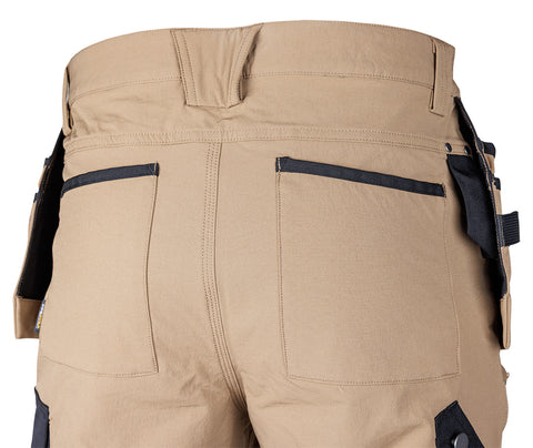 Munkásnadrág, Mix&Match, 4 irányú sztreccs, 230g/m2, külső csavarzsebekkel, cordura megerősítésekkel, bézs-fekete, több méretben