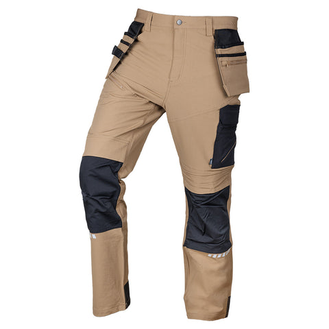 Munkásnadrág, Mix&Match, 4 irányú sztreccs, 230g/m2, külső csavarzsebekkel, cordura megerősítésekkel, bézs-fekete, több méretben