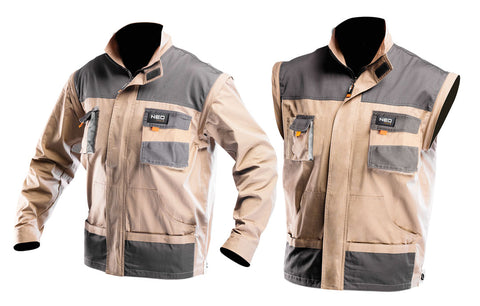 NEO TOOLS 81-310-XXL Munkadzseki 2 az 1-ben, XXL/58 100% pamut, 180g/m2, lezippzározható ujjak 