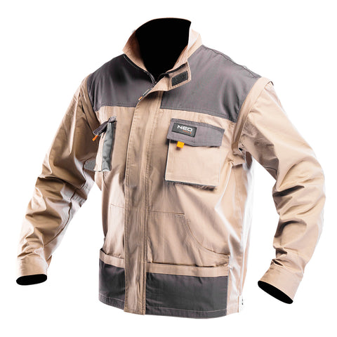 NEO TOOLS 81-310-S Munkadzseki 2 az 1-ben, 100% pamut, 180g/m2, lezippzározható újjak, több méretben
