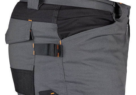 Munkásnadrág Mix&Match Canvas, 280g/m2, 64% poliészter, 34% pamut, 2% elasztán, külső zsebekkel, Cordura megerősítéssel, névtábla tartóval, fényvisszaverő betétekkel, szürke-fekete, több méretben