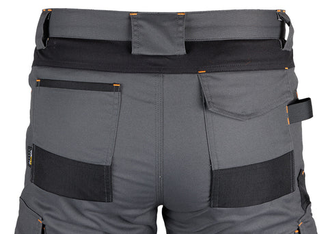 Munkásnadrág Mix&Match Canvas, 280g/m2, 64% poliészter, 34% pamut, 2% elasztán, külső zsebekkel, Cordura megerősítéssel, névtábla tartóval, fényvisszaverő betétekkel, szürke-fekete, több méretben