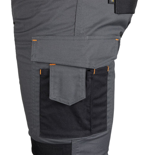 Munkásnadrág Mix&Match Canvas, 280g/m2, 64% poliészter, 34% pamut, 2% elasztán, külső zsebekkel, Cordura megerősítéssel, névtábla tartóval, fényvisszaverő betétekkel, szürke-fekete, több méretben